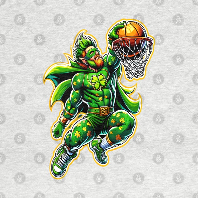 St Patrick's Day Irish Superhero Leprechaun Basketball Player by E